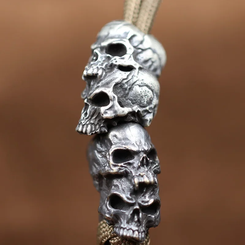 Double Layer Skull  Brass  Bead EDC Outdoor DIY Paracord Accessories Woven Lanyard Pendant Jewelry Punk Bracelet Charms