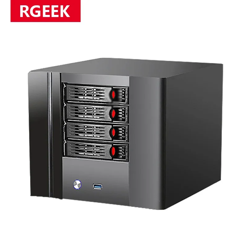 RGeek 4 Bay Small Form Factor Network Attached Storage ITX Nas Server Cases Enclosure for Home Cloud Storage