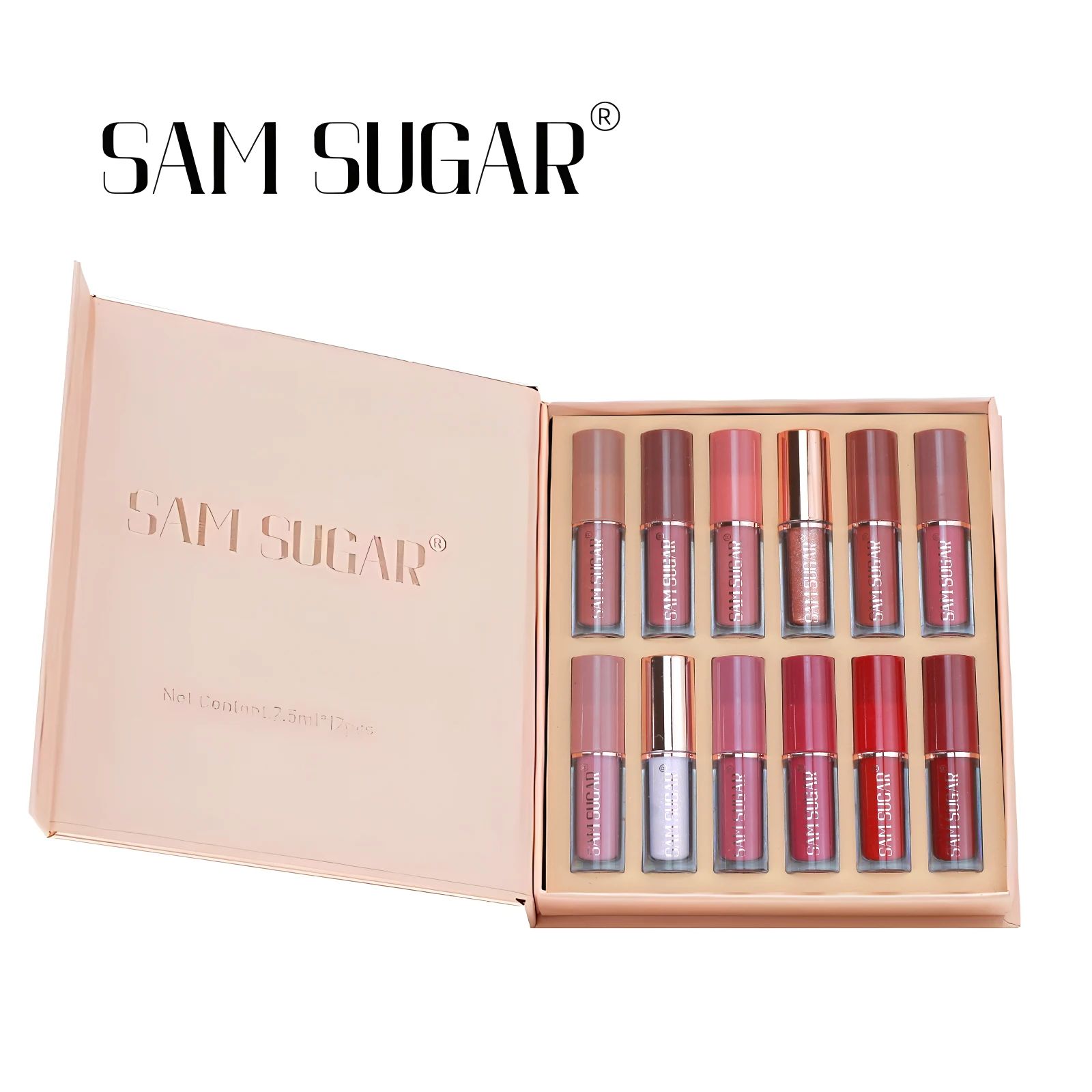 SAM SUGAR 12-color book lip gloss set matte velvet non-stick lip glaze lipstick