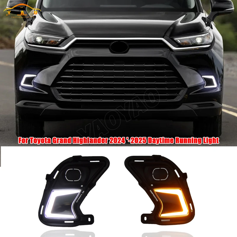 

Fog Light Cover With LED Headlight DRL Daylight 12V For Toyota Grand Highlande 2024 Car Accessories Daytime Running Light