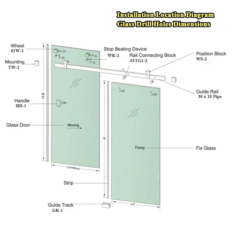 Hohe Qualität 1Set 304 Edelstahl Glas Schiebesystem Dusche Zimmer Schiebetür Glastür Hardware Badezimmer Zubehör