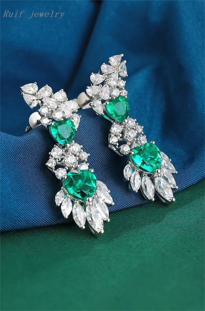 

Ruif 925 Silver Original Design about 4.57ct Lab Grown Emerald Earrings for Women Lady Jewelry Fashionable