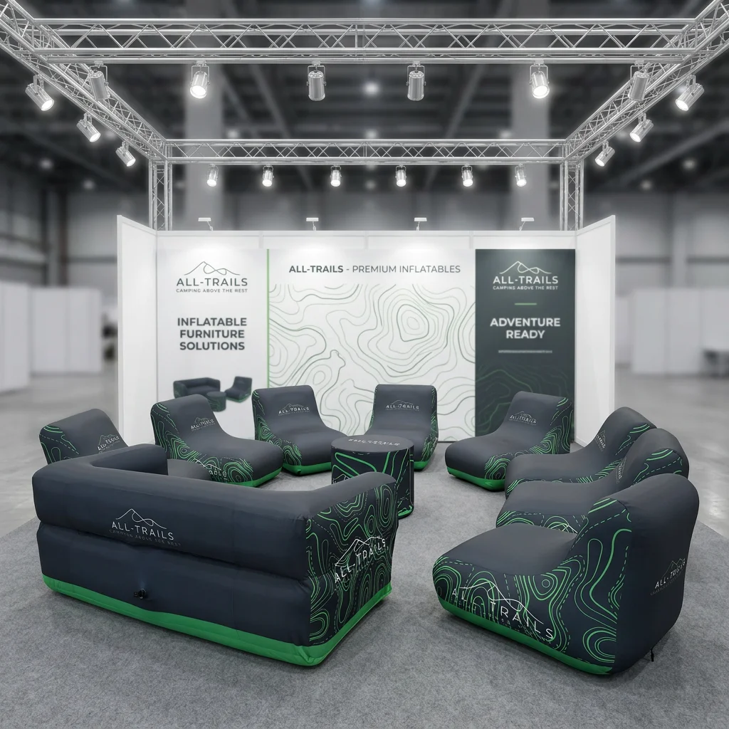 Misign Inflatable Chair/Sofa with Full Color Custom Table Cover Waterproof Electric Pump Inflation  for Trade Event Show