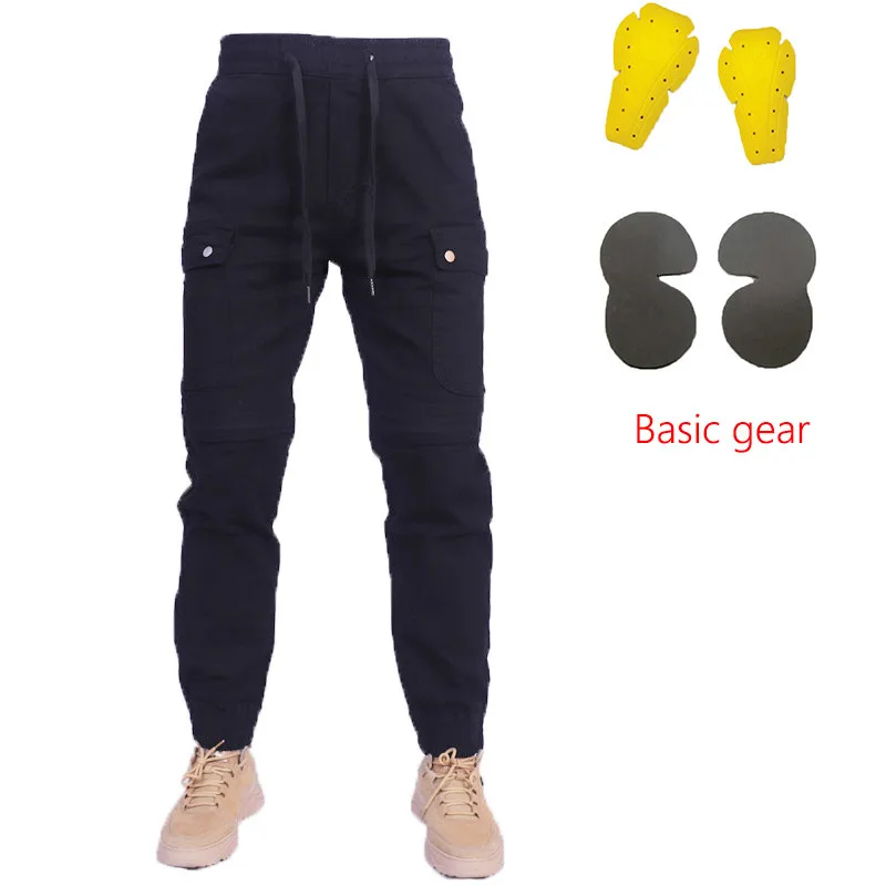 Jeansbroek voor motorrijden, elastische taille en enkelgebonden casual broek, zacht en casual inzetuitrusting op heupen en knieën