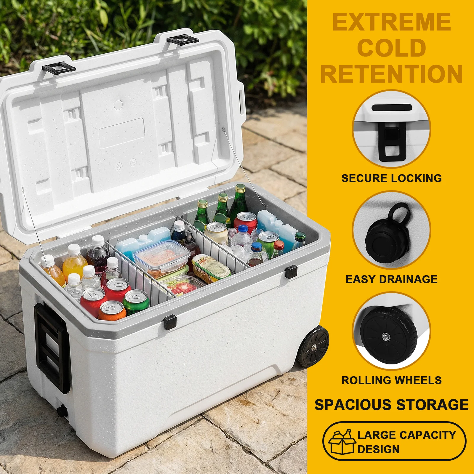 

Портативный переносной холодильник на колесах 120 л, сверхлегкий, герметичный, большой емкости, для пляжа, кемпинга, пикников и многого другого