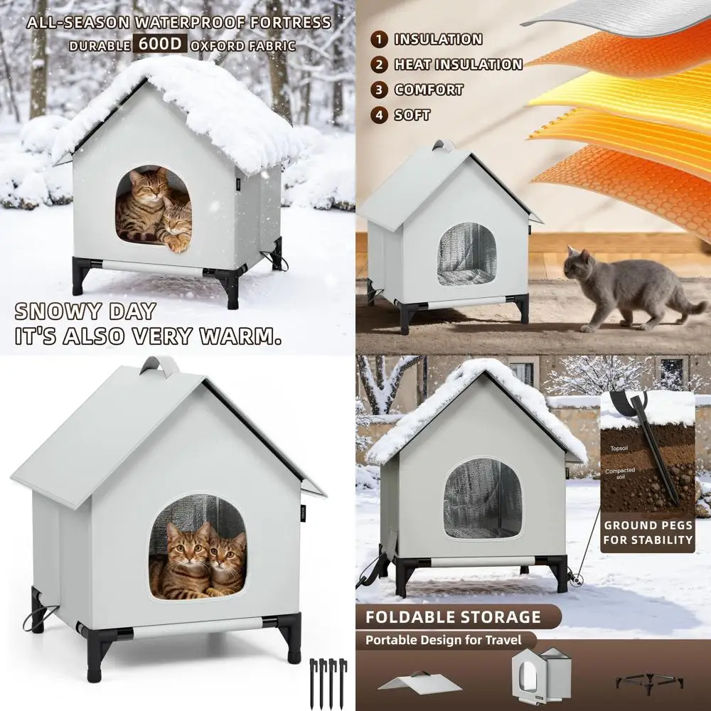 

Большой XL внутренний/наружный изолированный самосогревающийся кошачий домик с атмосферостойкой пещерной кроватью, 22x22x26 дюймов