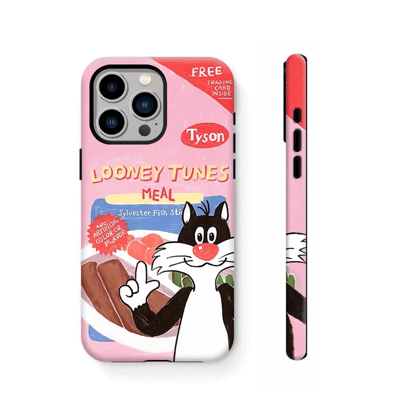 Ins Pink Fast Food Cartoon Stupid Big Cat Case for IPhone 16 15 14 13 Pro Max 12 11 Pro Plus Shockproof Protective Acrylic Cover