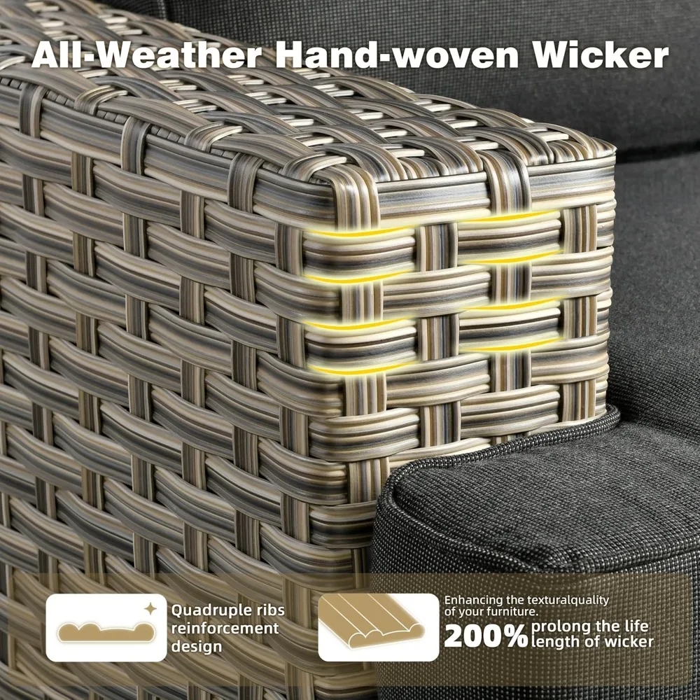 Patio Furniture Sets 7 Pieces Outdoor Sectional Rattan Sofa Manual Weaving Wicker Patio Conversation Set with Ottomans and T Cus