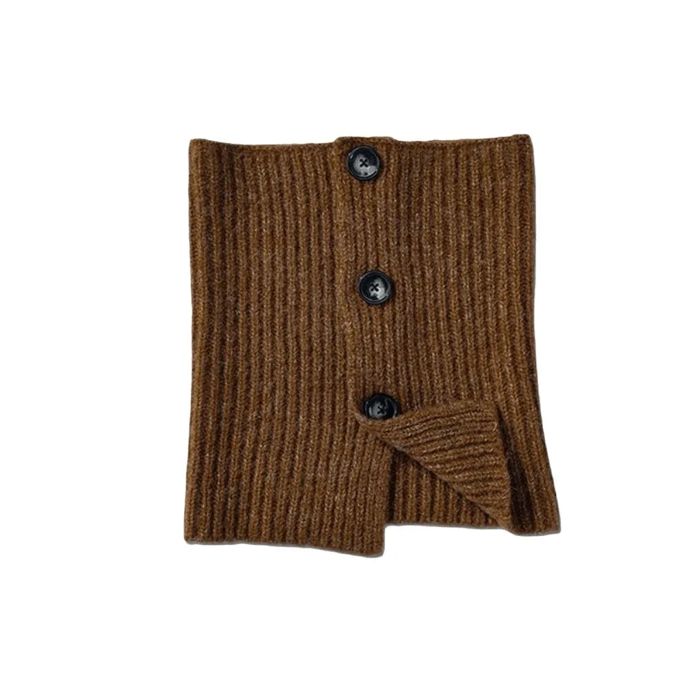 Retro Design Knit Neck Warmer Split Collar Solid Color Winter Neck Gaiter Skin Friendly Windproof Layer Button Knit Scarf