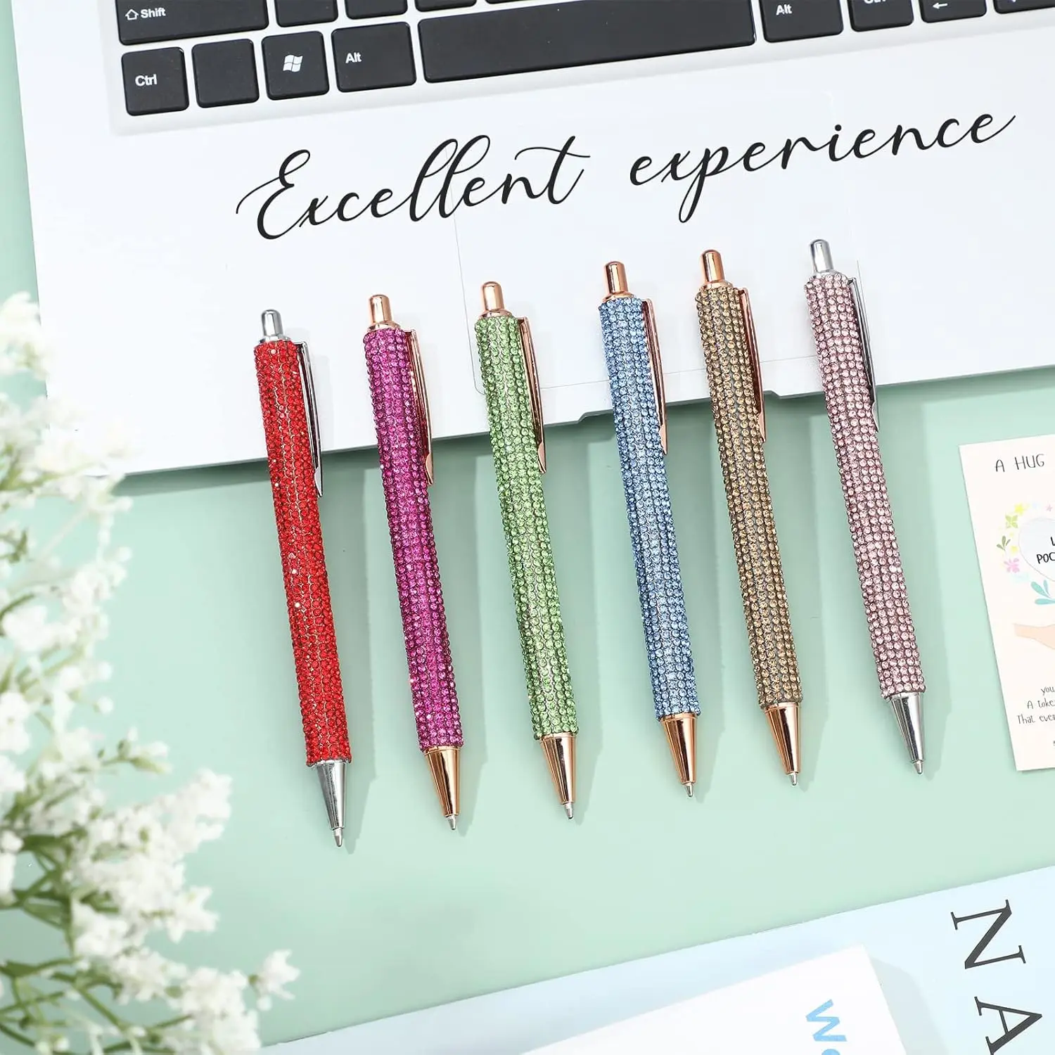 

4 Pcs Green Rhinestone Pen Bling Diamond Pens Wedding Rhinestones Metal Ballpoint Pens Fancy Sparkly Crystal Pens Retractable