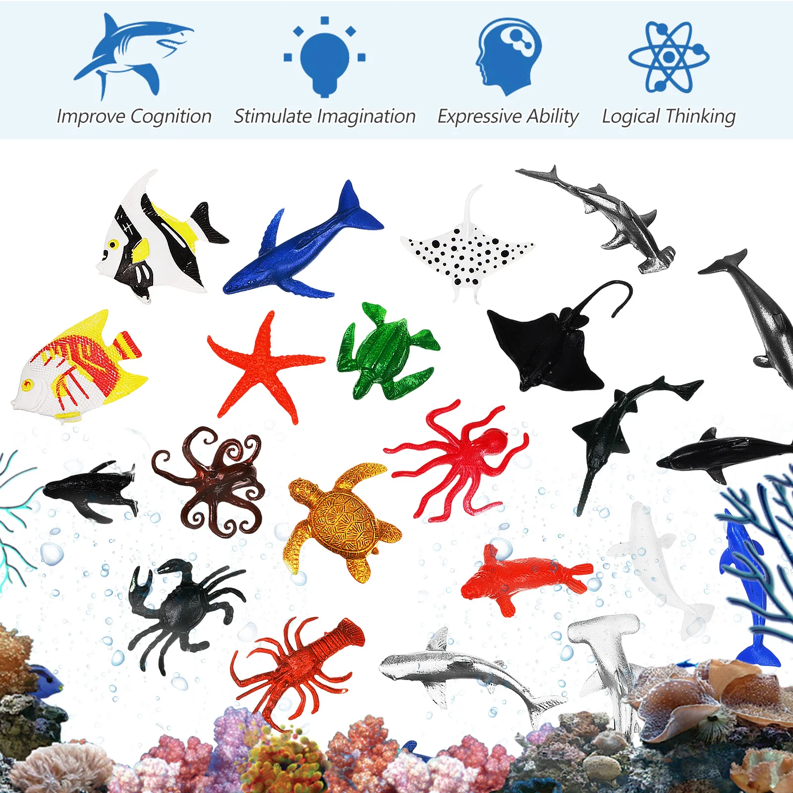 24 pçs mini brinquedos pequenos animais do mar oceano figuras ornamentos de peixes pequenos animais de plástico estatuetas em miniatura criança