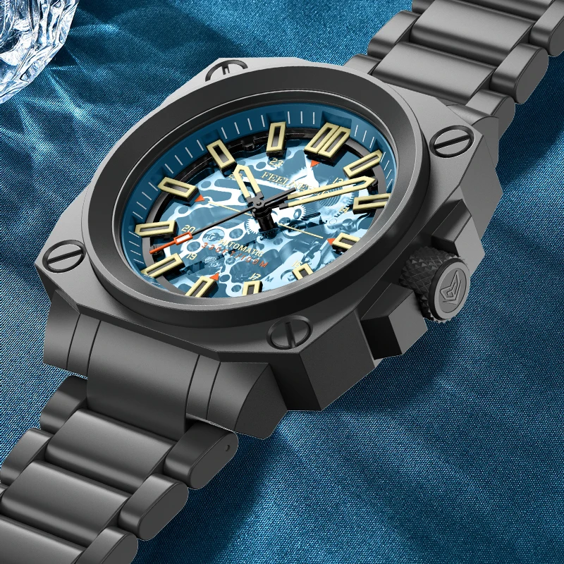 FeelNever Mechanical Man Watch Rugged Luxury Casual Sports Stainless Steel Hollow Out Waterproof Luminous Automatic Watches Male view 3