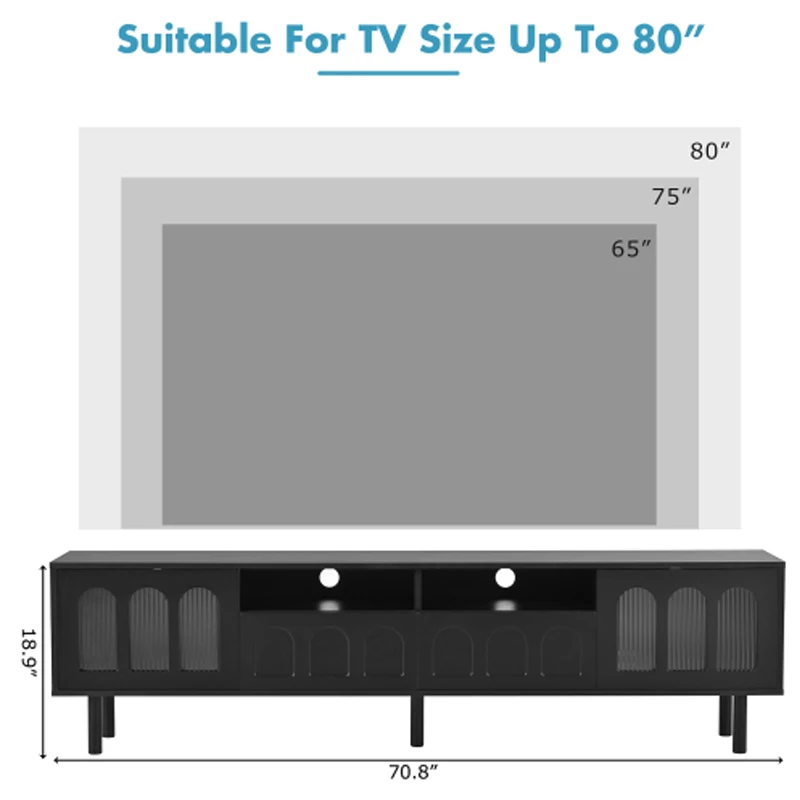 ON-TREND TV-Ständer im cremefarbenen Stil mit LED-Lichtleiste für Fernseher bis zu 80 Zoll, anmutiges Entertainment-Center mit 5 Beinen aus massivem Holz