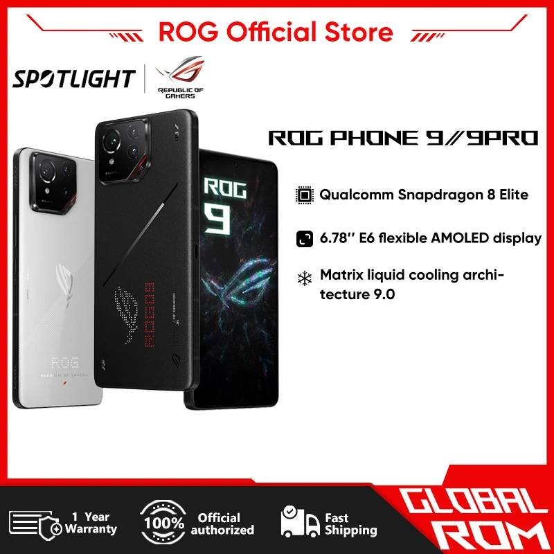 هاتف ASUS ROG من World Premiere 9 5G الذكي Snapdragon 8 Elite 6.78 بوصة 185 هرتز AMOLED Display ROG 9 Pro 5800mAh NFC هاتف محمول