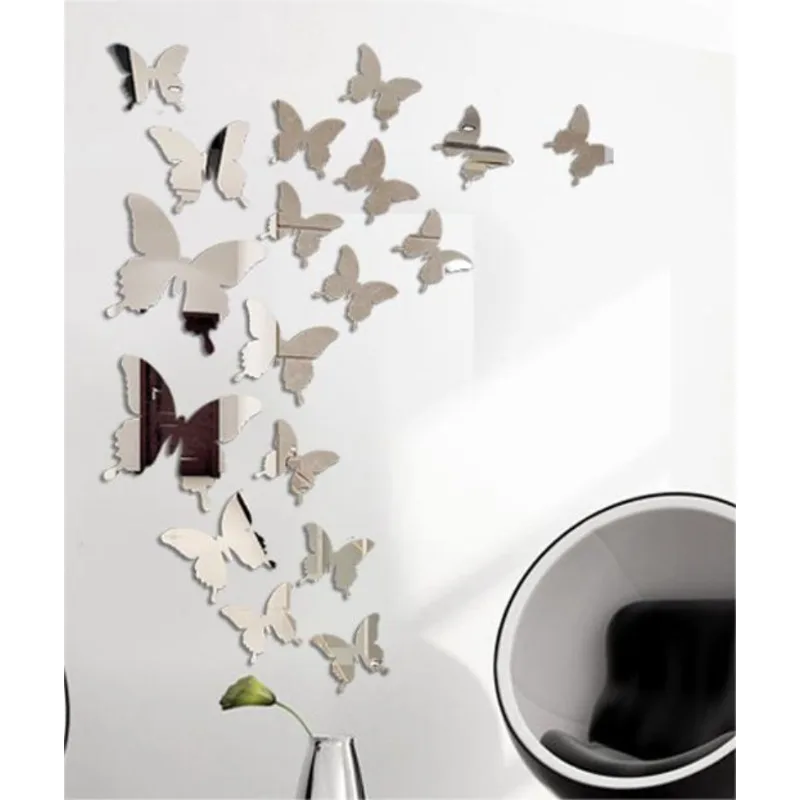 

12 three-dimensional mirror butterfly PET mirror 3D butterfly bedroom living room wall decoration