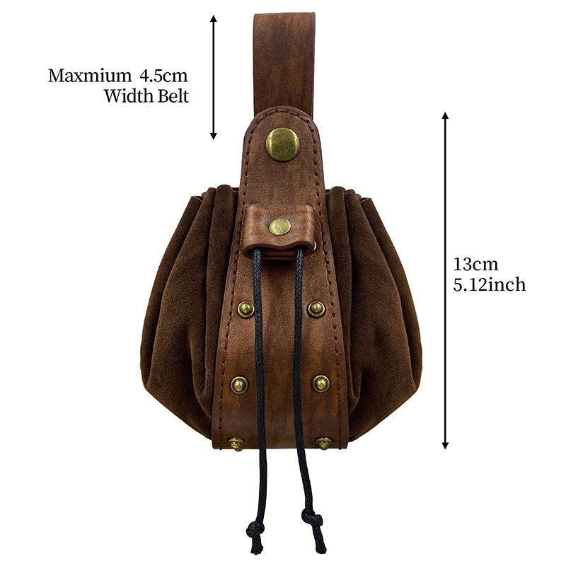 Unisex Medieval Vintage Money Pouch Bag Fanny Pack Belt Costume Props Faux Leather Cosplay Drawstring Bag Portable Coin Purse