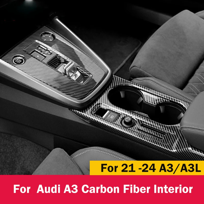 For Audi A3 A3L 2021-2024 ABS Carbon Fiber Interior Modification Dashboard Gear shift Puller Door Bowl Panel Frame Accessories