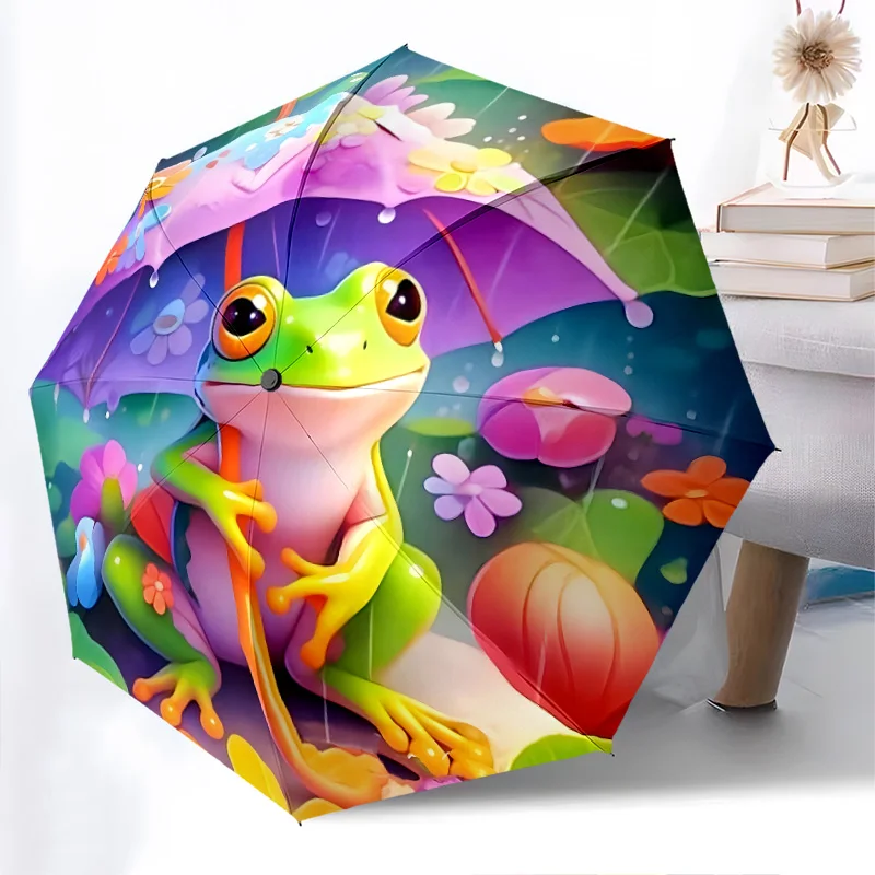 

Складной зонт в виде лягушки, модный автоматически открывающийся дизайн, 8, железные ребрышки, пластиковая ручка, складной солнцезащитный козырек, идеальные праздничные подарки