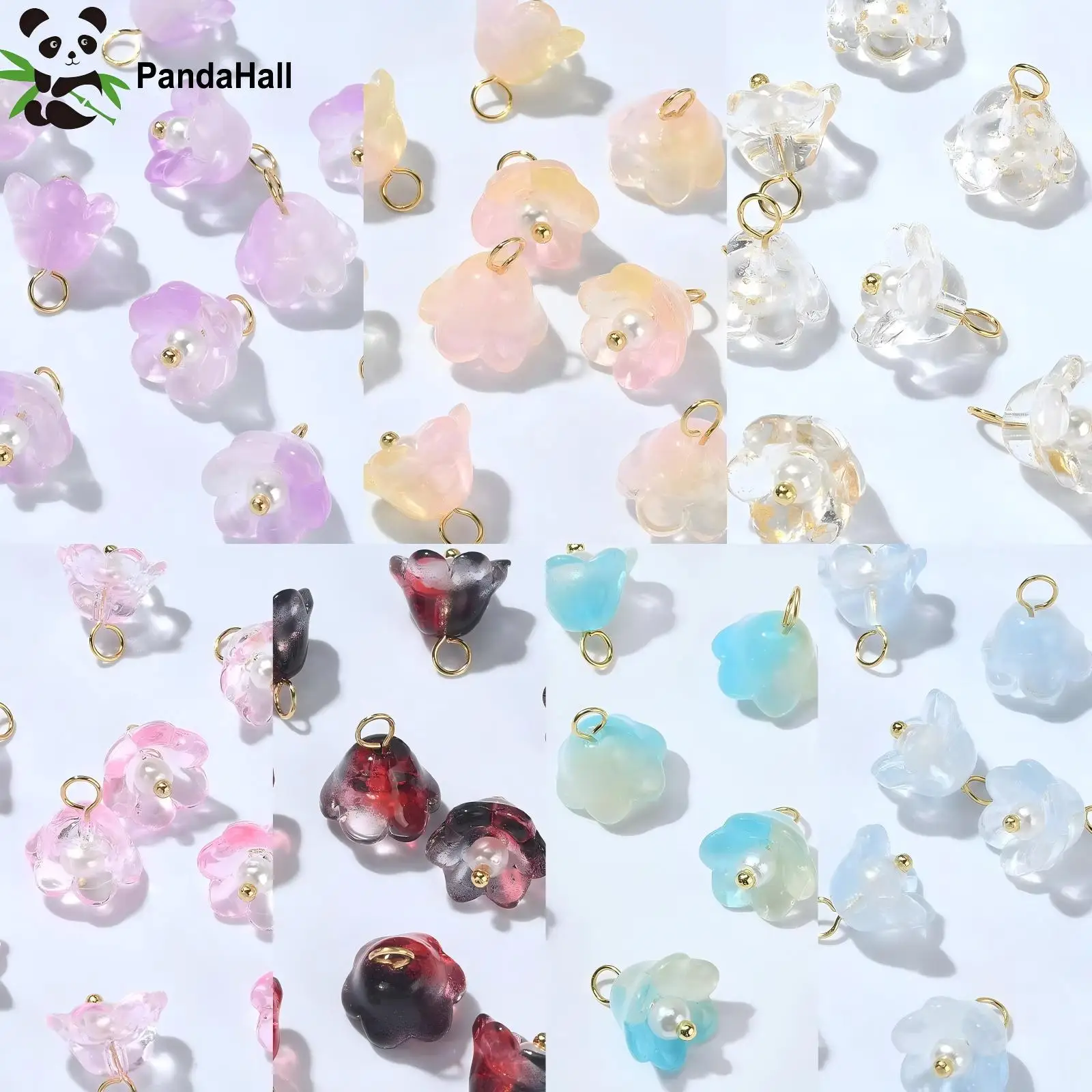 PandaHall 35Pcs 7 Colors Lampwork Glass Lily of the Valley Charms Glass Flower Beads Charms for Jewelry Making