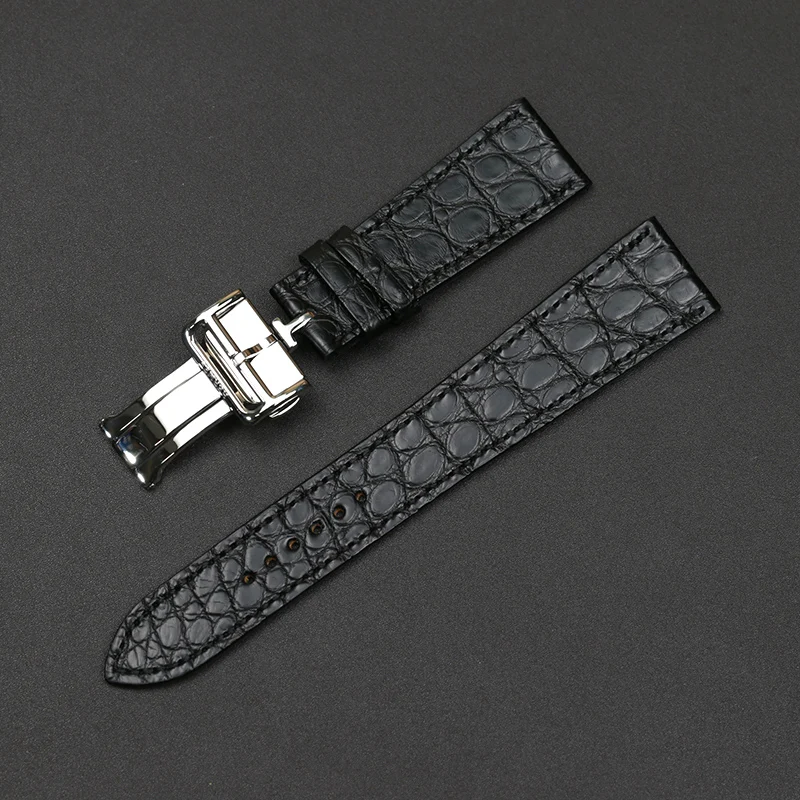 SAUPPO 21mm Watch Strap Superior Quality Alligator Leather Black Suitable for Hermes Watch Belt Round Grain High Quality