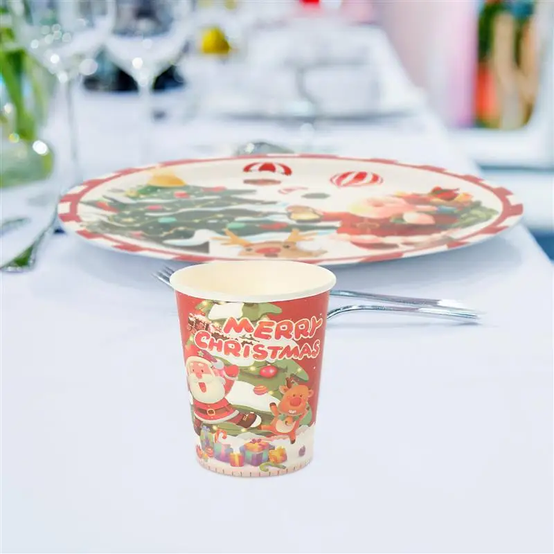 1 Set Of Christmas Party Theme Decoration Disposable Paper Plate Set Fork Spoon Cutter Tableware Christmas Party