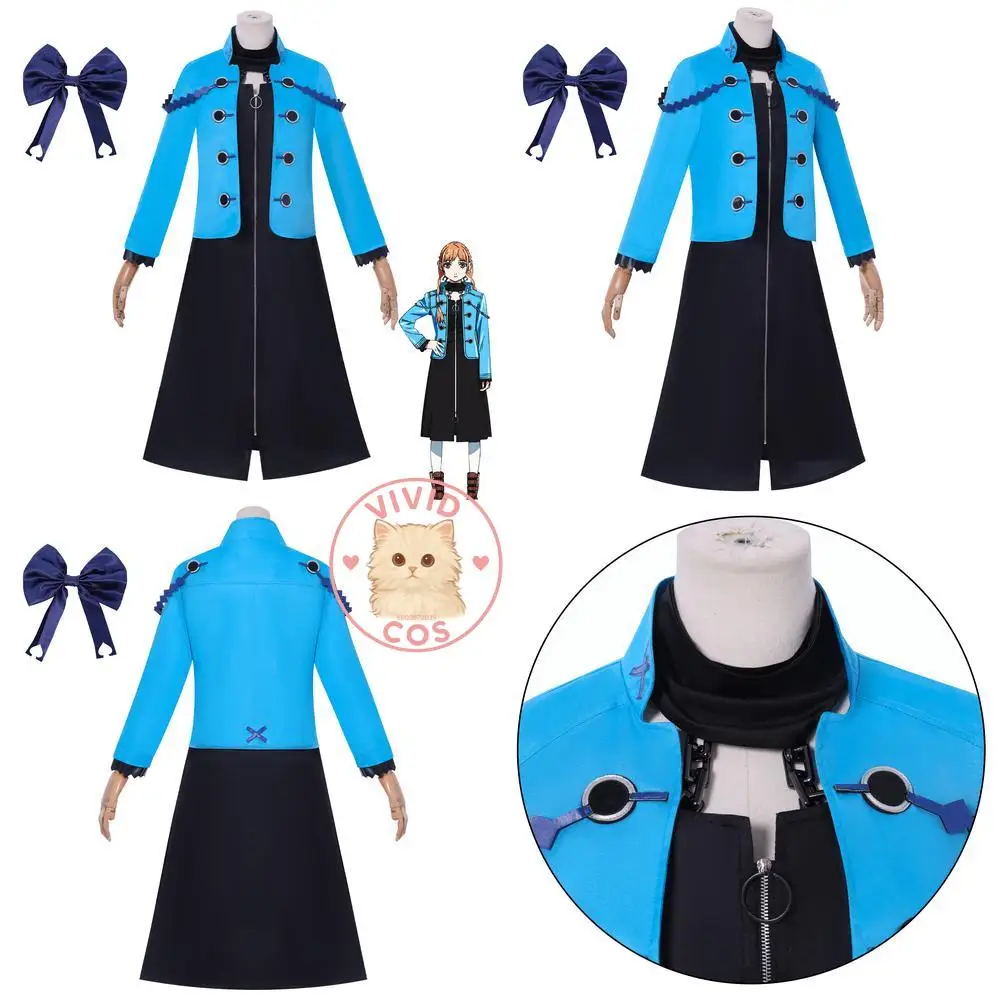 

VIRGIN PUNK Cosplay Costume Anime Ubu Shinsui Black Dress with Blue Jacket Role Play Outfit for Women Halloween Party Anime Con