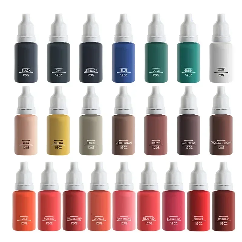 Tattoo Pigment 24 Colors Permanent Tattoo Inks 15ml/Bottle Professional Tattoo Supplies for 3D Makeup Beauty Skin Body Art