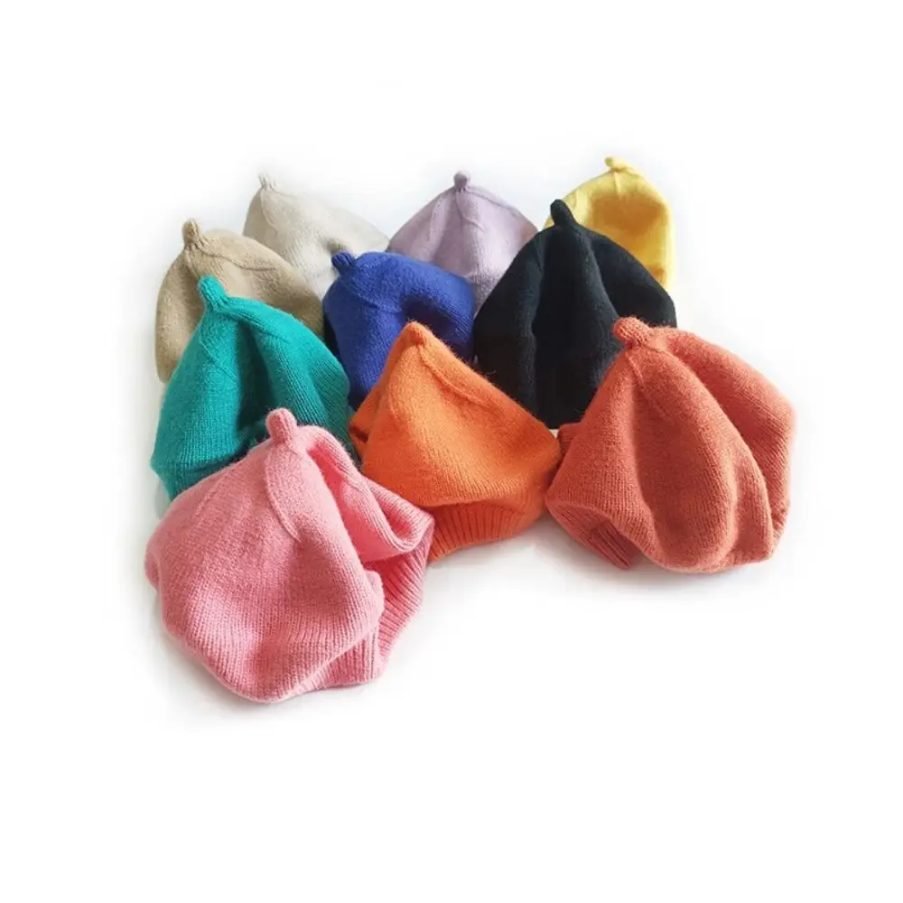 Boinas infantis de malha vintage, cor sólida, redondas, quentes, boinas para bebês, meninos e meninas