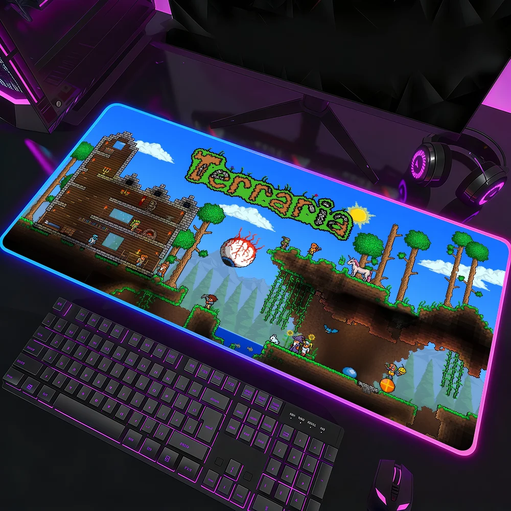 Game T-Terraria Mouse Pad RGB LED Light Colorful Game Keyboard Non-slip Cover Desk-mat Surface Waterproof