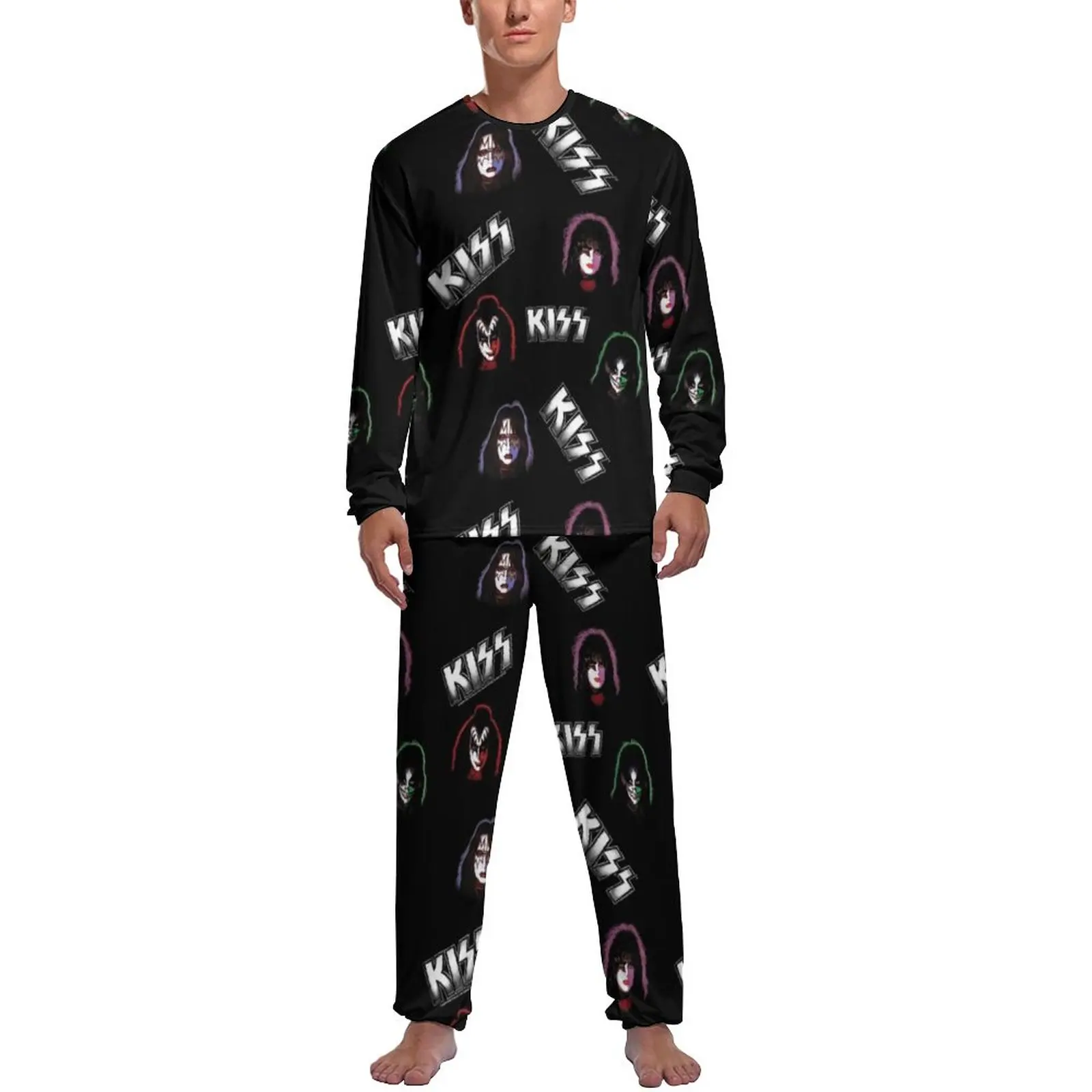 

Kiss Band Pajamas Spring Two Piece Rock Musician Cute Pajama Sets Man Long-Sleeve Home Pattern Nightwear