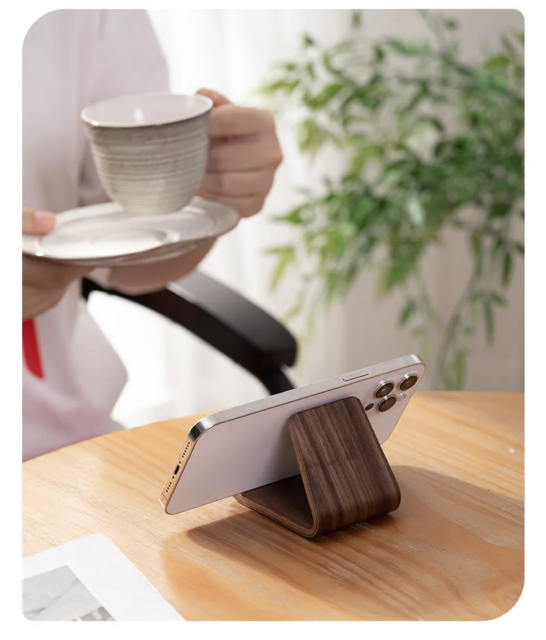 Multifunctional Solid Wood Phone Holder Front Desk Business Card Display Rack Creative Home Office Desktop Decoration view 2