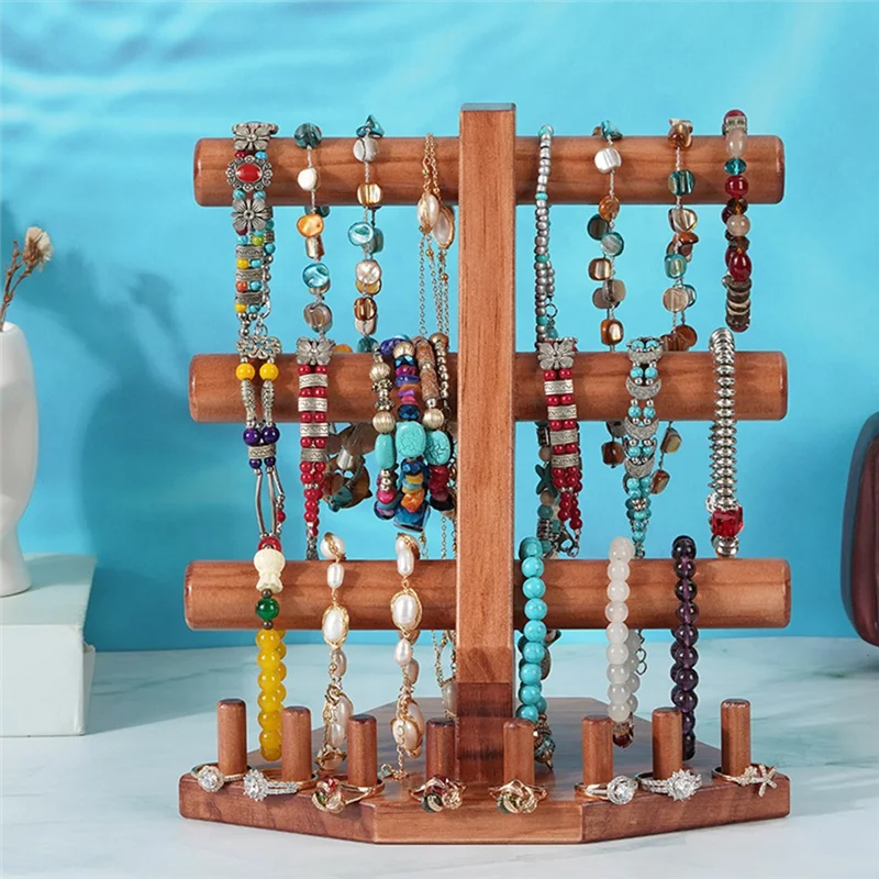 

Wooden Bracelet Holder Jewelry Stand Brown 3 Tier Bangle Rack Bracelet Display Stand For Lady Bathroom Store Bedroom