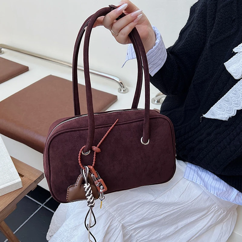 

Матовая замшевая сумка на плечо в стиле ретро, модная и простая высококачественная женская сумка, осенне-зимняя сумка большой вместимости для подмышек