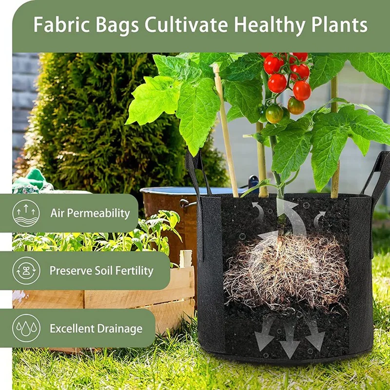 12-Pack Grow Bags 5 Gallon, Thick Fabric Planter Bags For Vegetables, Sturdy Handles & Reinforced Stitching