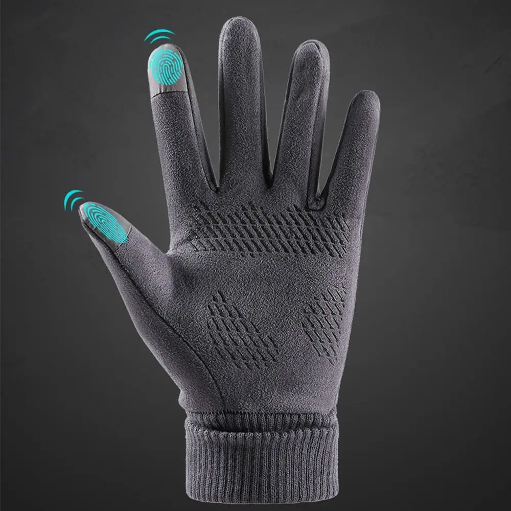 Men Winter Waterproof Cycling Gloves Outdoor Sports Running Motorcycle Ski Touch Screen Fleece Gloves Non-slip Warm Full Fingers