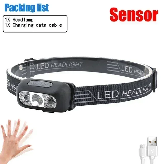 Starke Licht Scheinwerfer Mini Led Nacht Angeln Leistungsstarke Taschenlampe Kopf Lampe Im Freien Wasserdichte Camping Tragbare LED Sensor Scheinwerfer