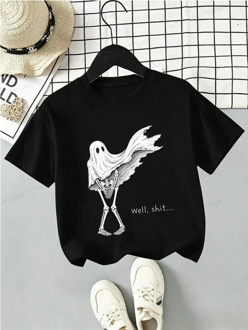 Boys T Shirt Funny Skeleton Ghost Funny Well Shit Skull Graphic Tee Tshirts Toddler Girl Spooky Season Holiday Casual Tops Gifts