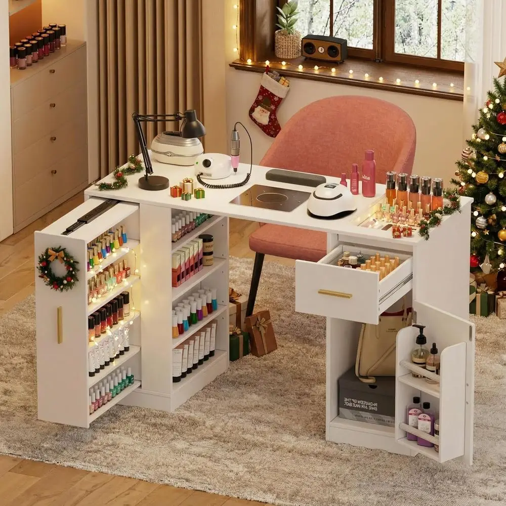 Professional Nail Technician Workstation with Dust Collector, Storage Drawers, and Cabinet