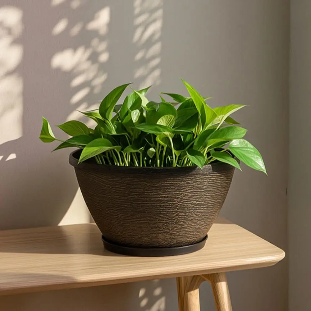 Resin Flowerpot Vintage Resin Flower Planters with Drainage Hole Saucer Lightweight Indoor Outdoor Plant Pots Retro Stone