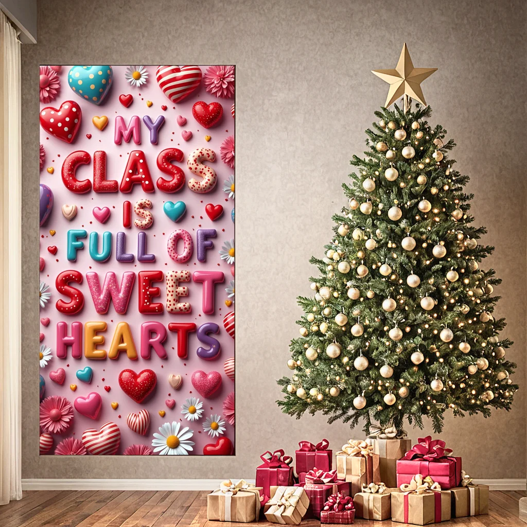 Classroom Valentine Decor Backdrop Banner My Class is Full of Sweet Hearts Inspirational Classroom Decoration School Party