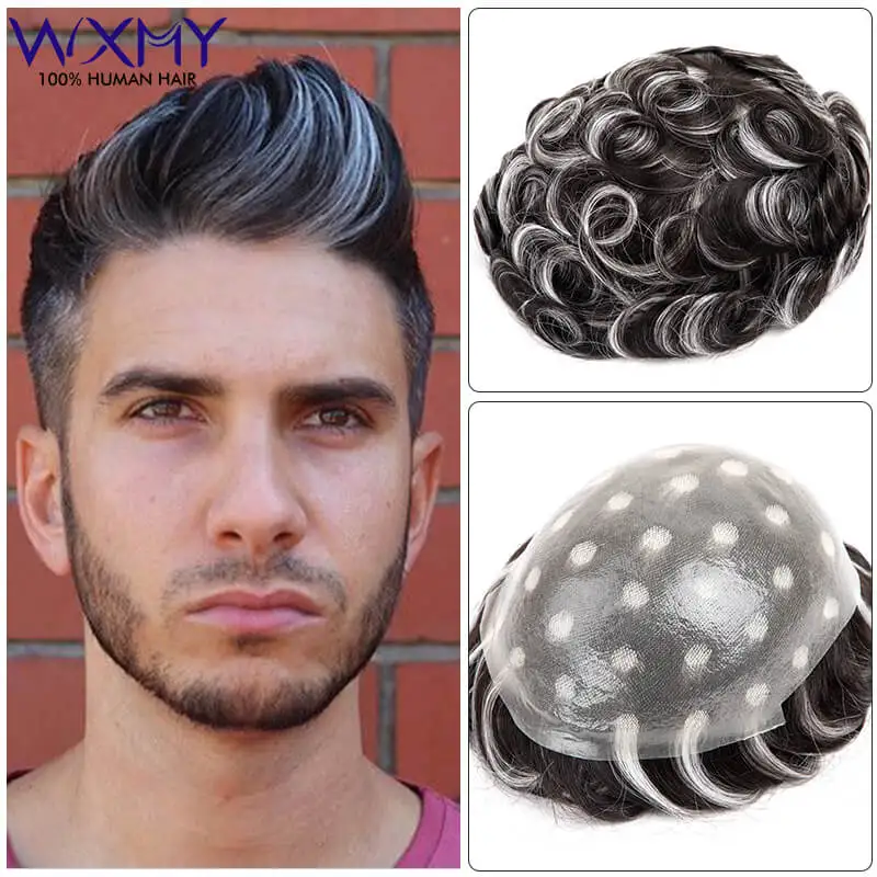 0.04-0.06mm Full Skin Base Male Hair Prosthesis Double Knots Toupee Men Natural Human Hair Men's Wigs Durable Man Wig Systems