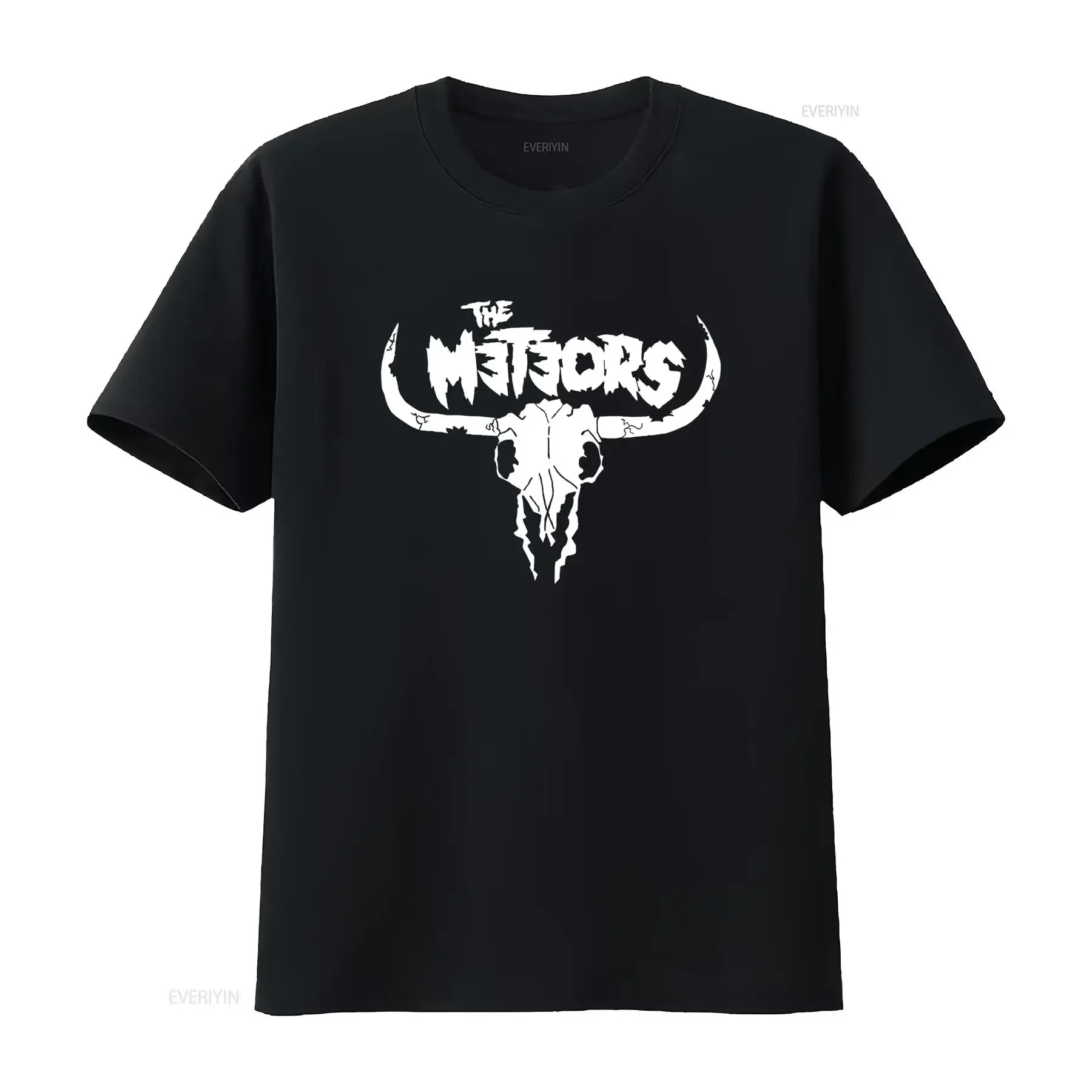 Gothic Punk The Meteors Rock Band Bull Skull Print Cool Streetwear Casual T Shirt vintage Washed Soft fashion Breathable Unisex