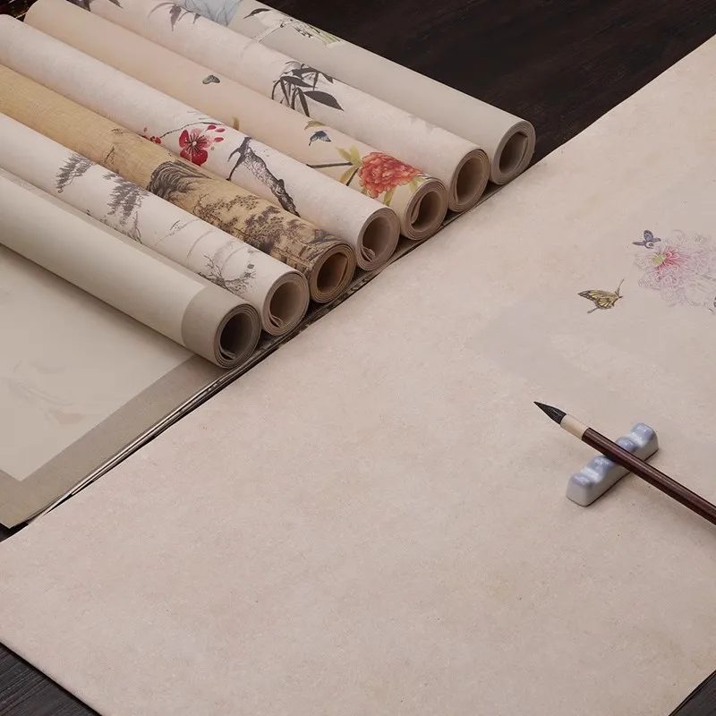 5PCS Antique Batik Brush Calligraphy Works Xuan Paper Ancient Chinese Style Cultural Creationg Half Ripe Rice Paper 34x138 cm