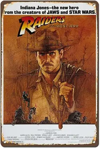 RAIDERS OF THE LOST ARK - Letrero de aluminio de Indiana Jones, El Templo del Destino, Harrison Ford