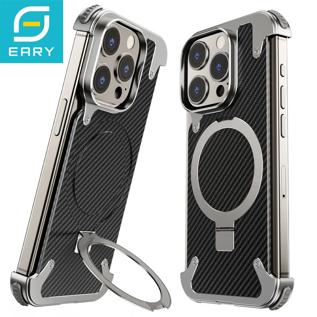 

Eary для iPhone 15 Pro 15 Plus чехол для телефона с магнитной подставкой, чехол из углеродного волокна, противоударная защита от столкновений, защита от падения