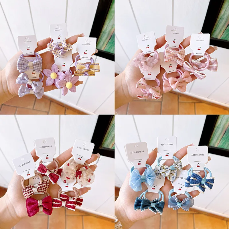 10pcs/set Cute Kids Girl Hair Band Fashion Solid Color Series Bowknot Elastic Hair Rope for Toddler Sweet Pricess Kids Headwear