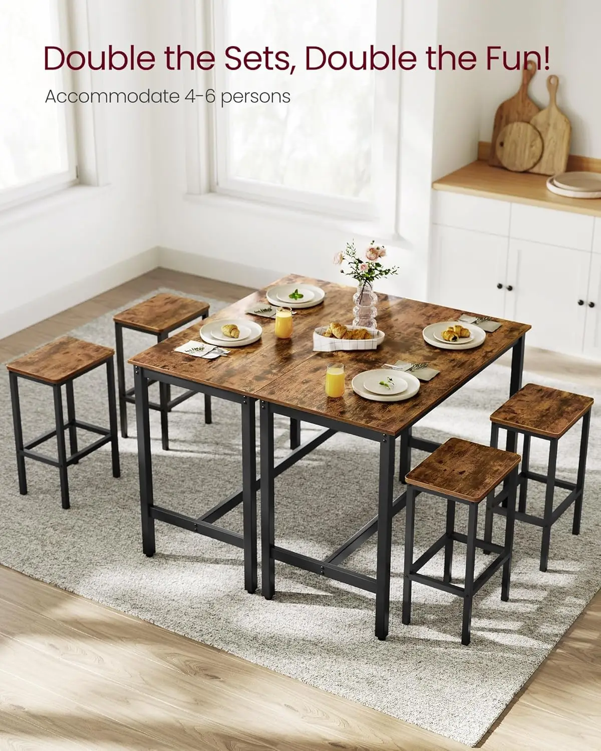 Vasagle Bar Table Set, With 2 Bar Stools, Dining Table Set, Kitchen Counter With Bar Chairs, Industrial, Living Room, Party