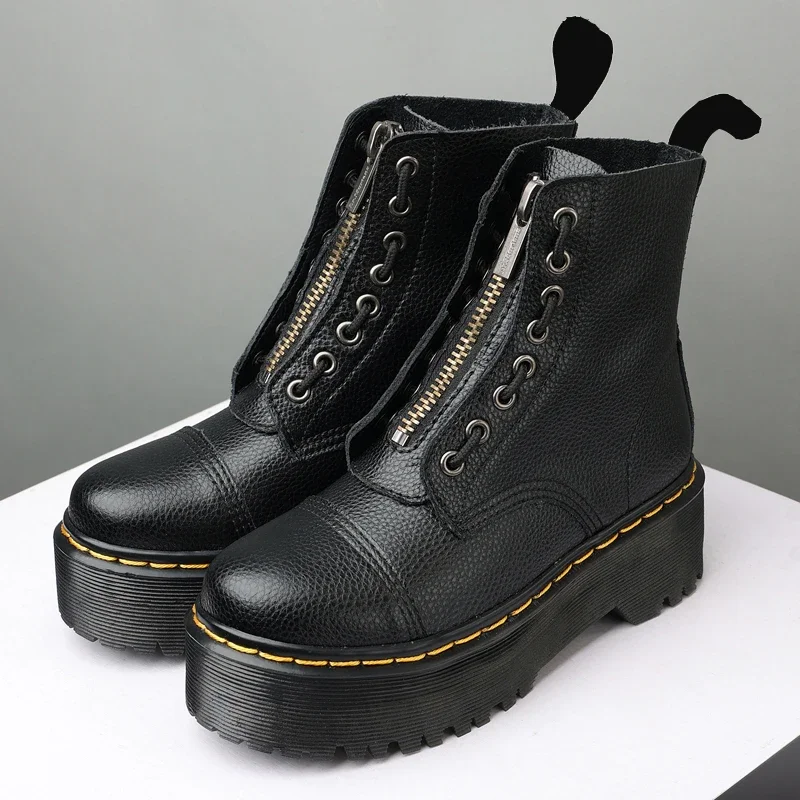 

British Punk Style 8-Hole Motorcycle Boots: 2-Way Wear Chunky Platform with Front Zipper - Fashion Unisex All-Season Boots for