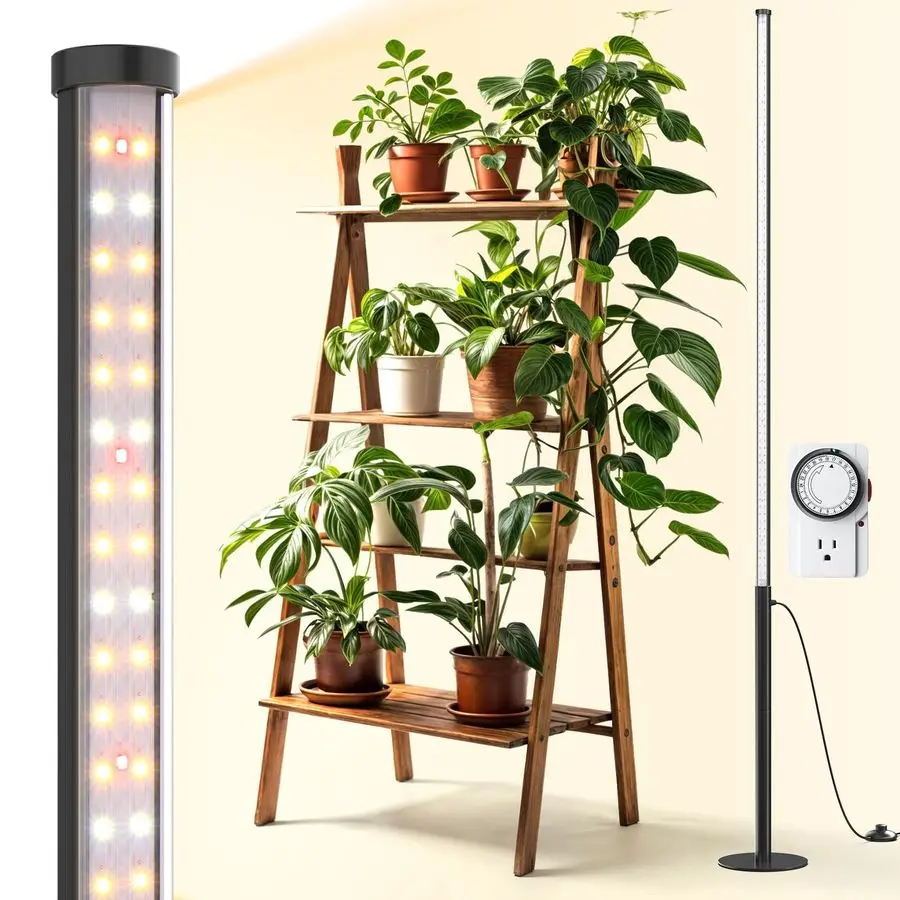 

T10 Pro Standing Grow Light with Timer, 42W, 169 LEDs, Full Spectrum Vertical Grow Light for Indoor, Wide Coverage, 4FT to 5.6FT