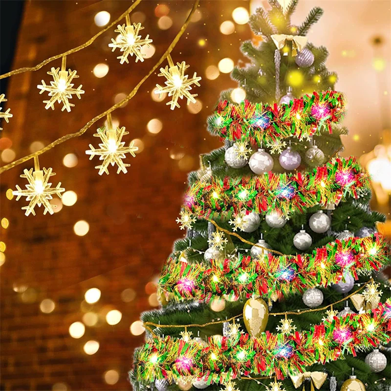 Kerstboom Home Decor Garland Dik Hangend Geschikt voor Kerst Klatergoud Garland Metallic Glanzende Garland met LED-verlichting